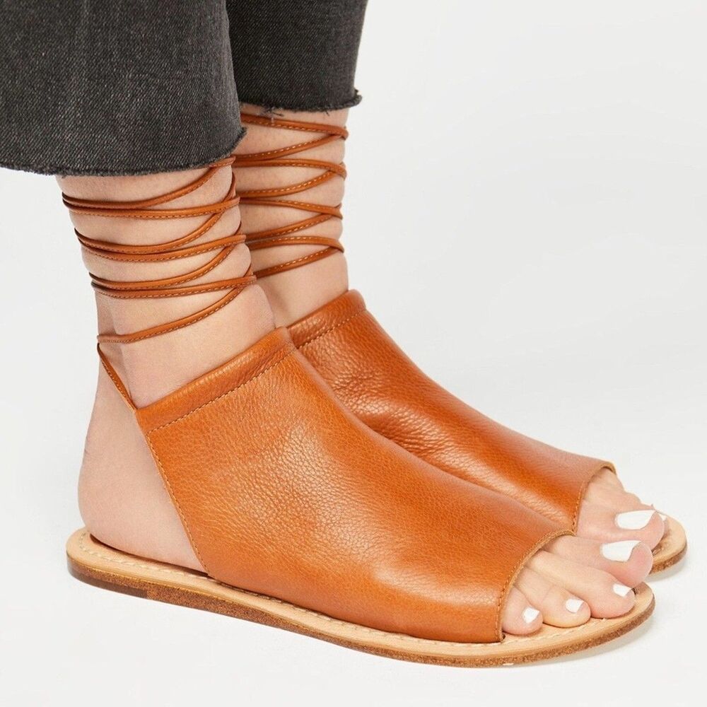 Free People x Latigo Sand Dunes Leather Wrap Sandals Women's 8M Brown Boho